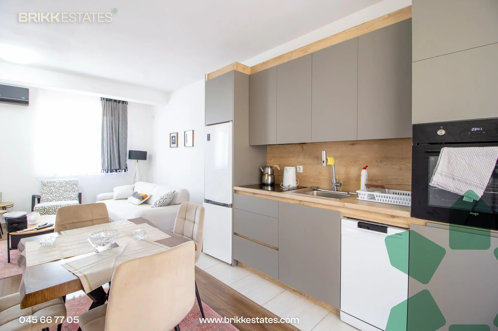 Living room with kitchen, apartment for rent in Aktash, Prishtina, Ref B394 (3/10)